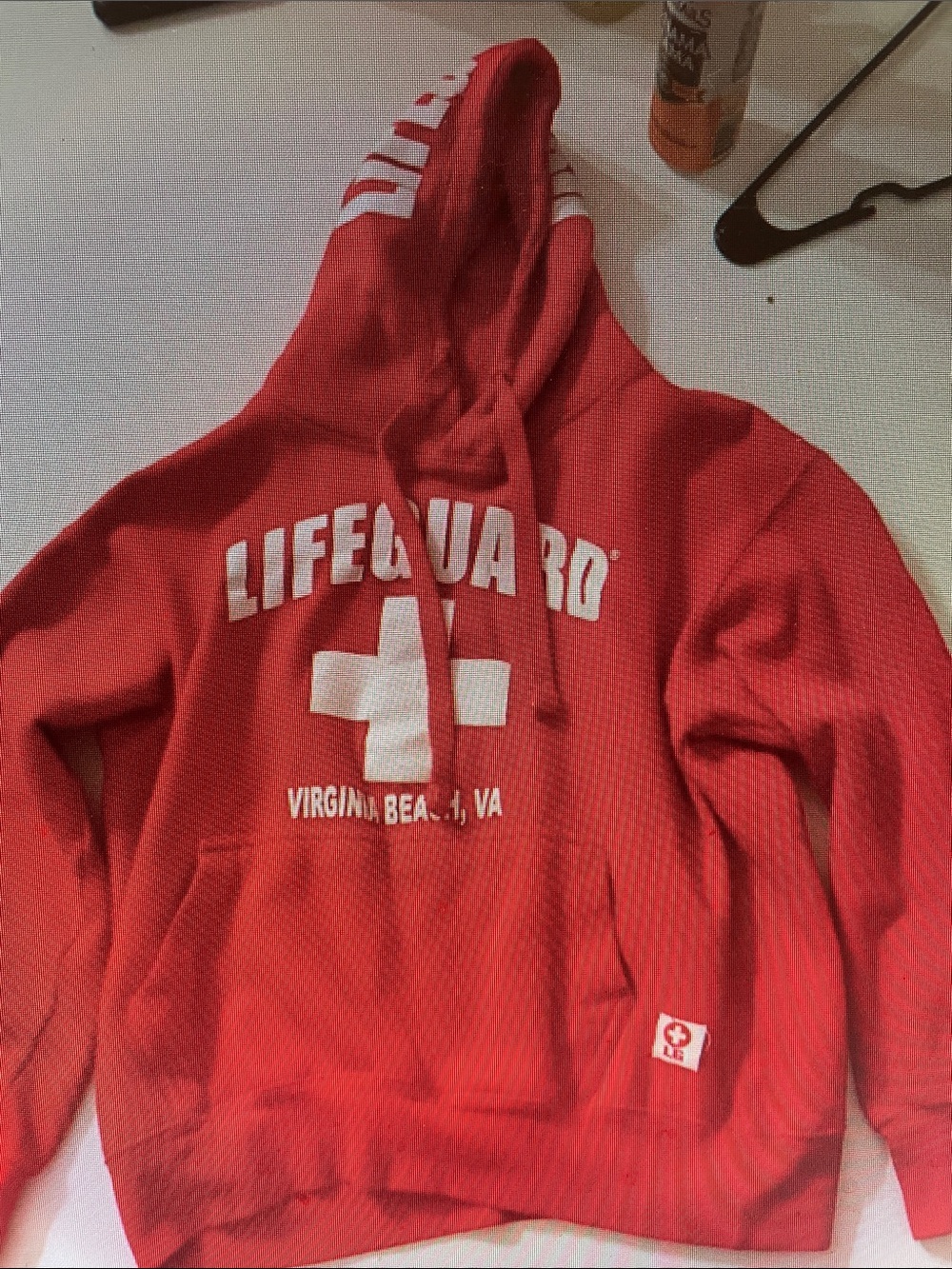 Lifeguard Hooded Sweatshirt in Red - Virginia Beach Graphic